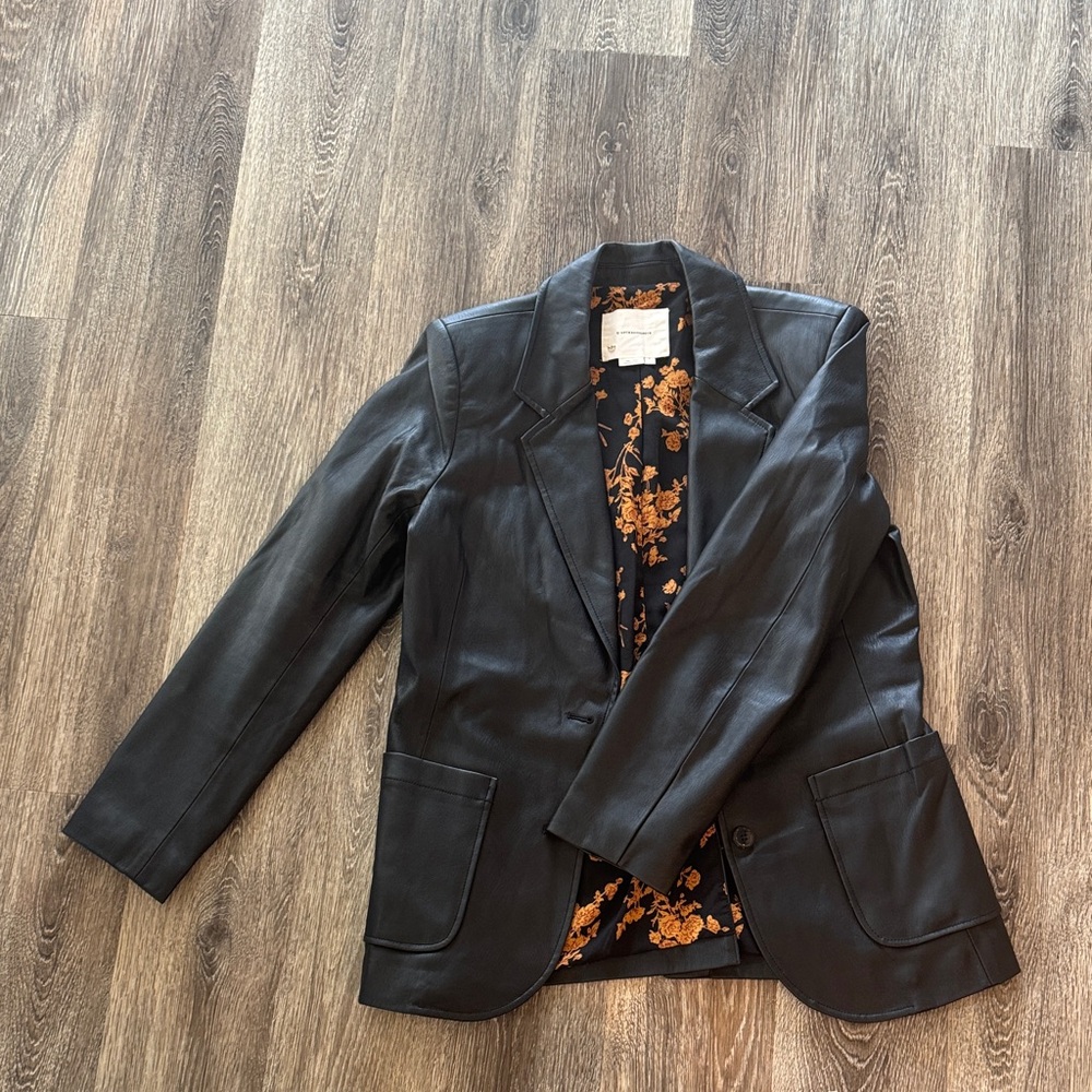 Anthropologie Faux Leather Black Blazer